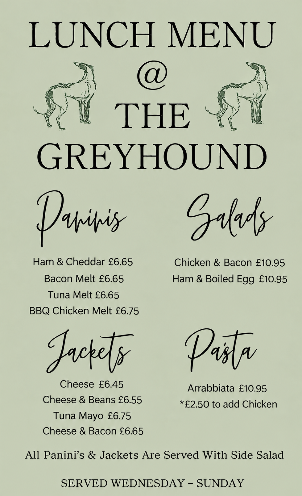 Winter Lunch Menu